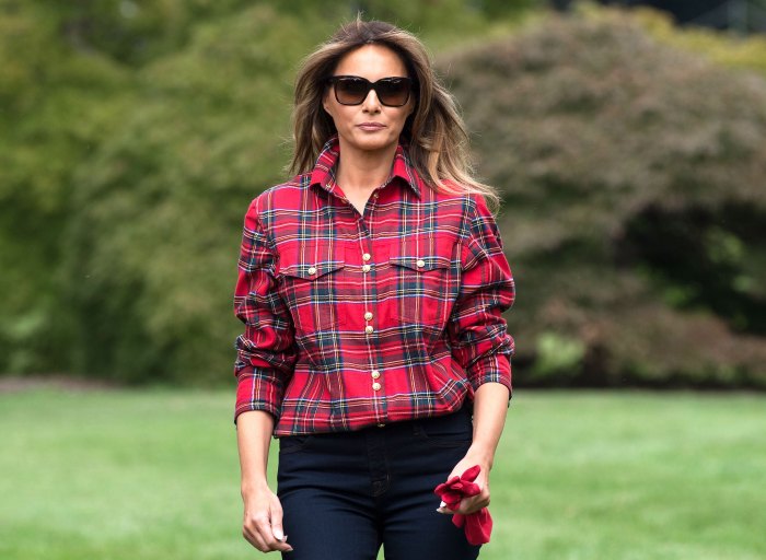 melanie-trump-Balmain checked shirt